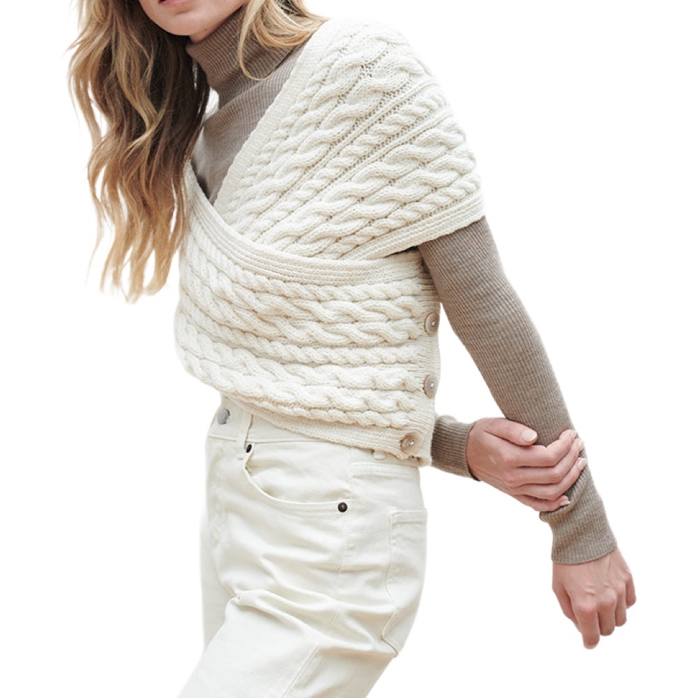 Cable Knit Wrap Shrug - Cream